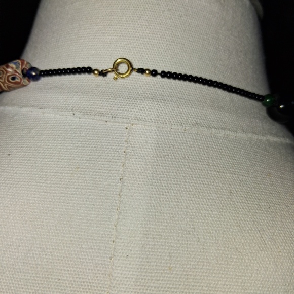 NWOT Vintage 19 Inch Black Seed Bead, Clay and Gemstone Necklace - Picture 2 of 2